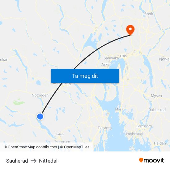 Sauherad to Nittedal map