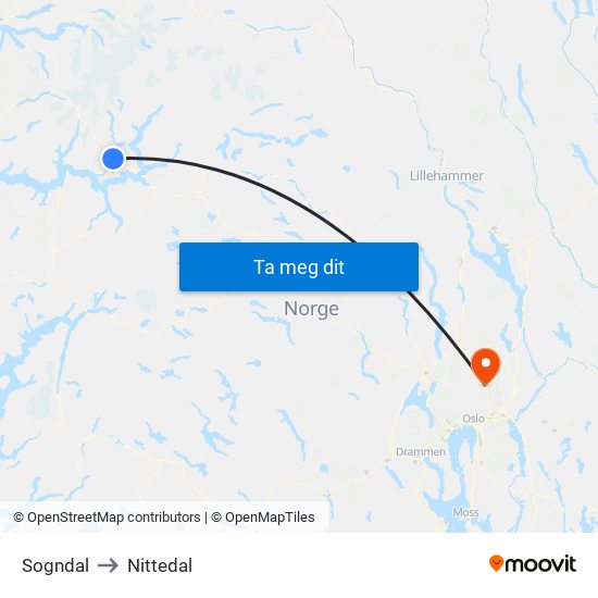 Sogndal to Nittedal map