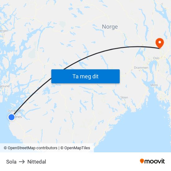 Sola to Nittedal map