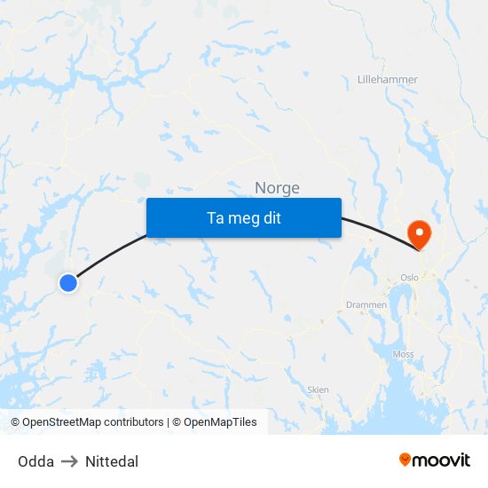 Odda to Nittedal map