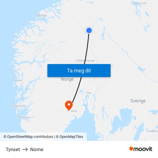 Tynset to Nome map