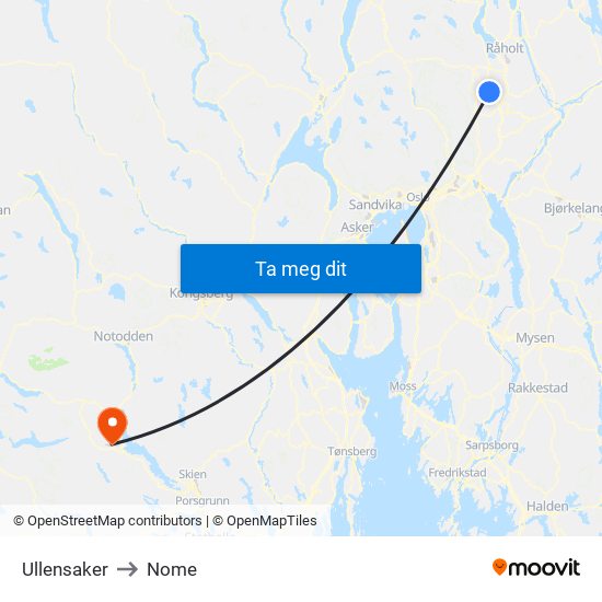 Ullensaker to Nome map