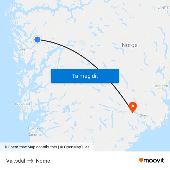 Vaksdal to Nome map