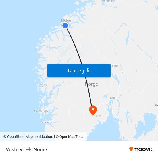 Vestnes to Nome map