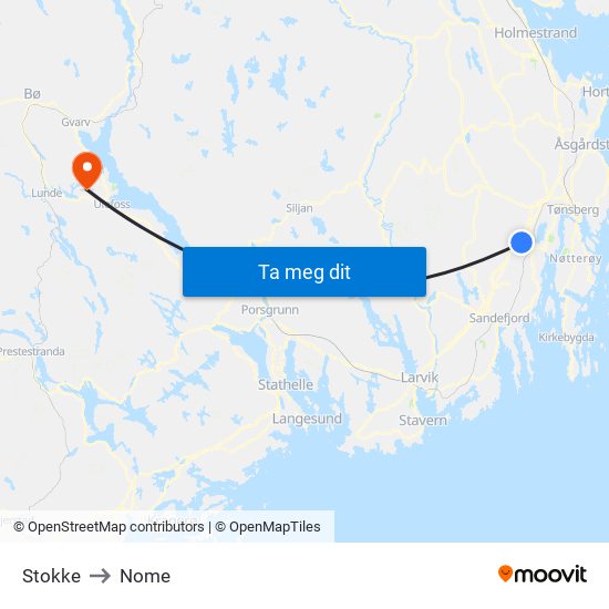 Stokke to Nome map