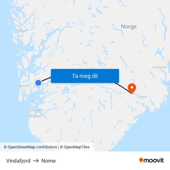 Vindafjord to Nome map