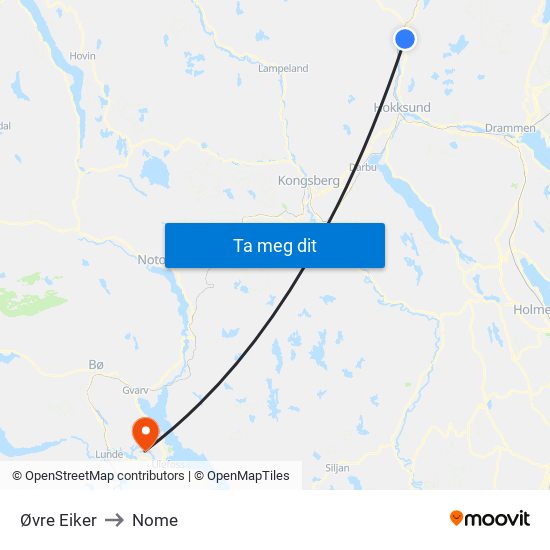 Øvre Eiker to Nome map