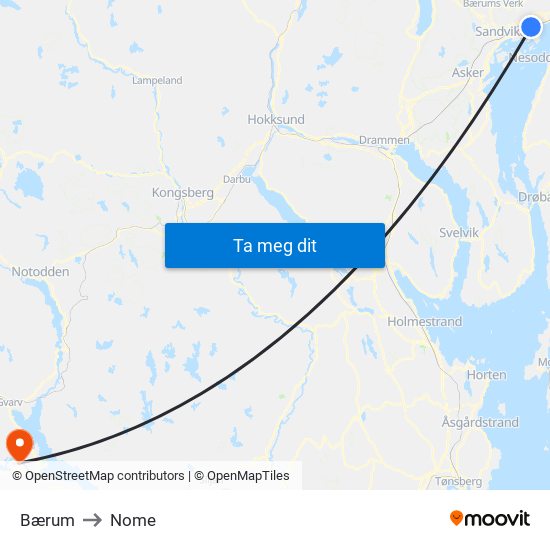 Bærum to Nome map