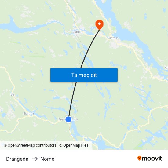 Drangedal to Nome map