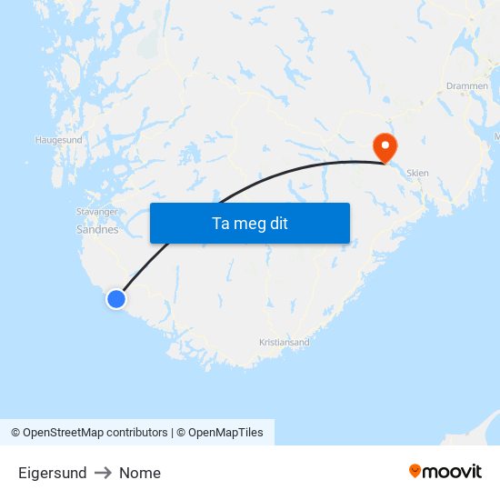 Eigersund to Nome map