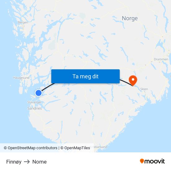 Finnøy to Nome map