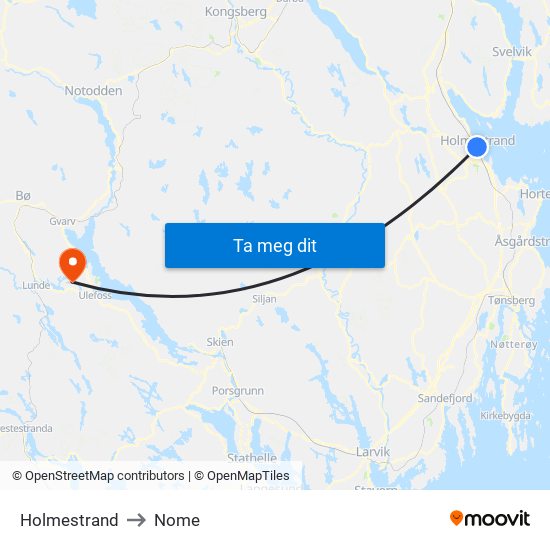 Holmestrand to Nome map