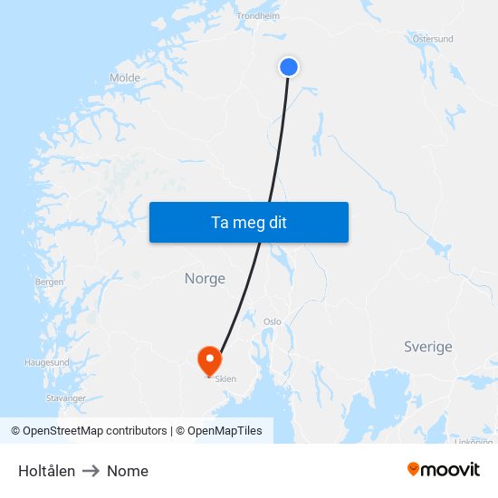 Holtålen to Nome map