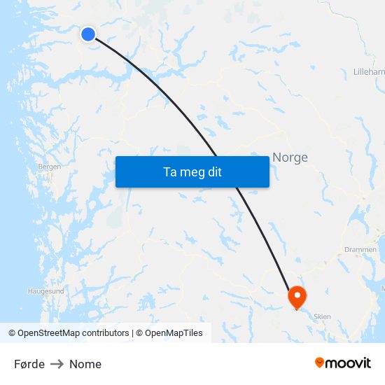 Førde to Nome map