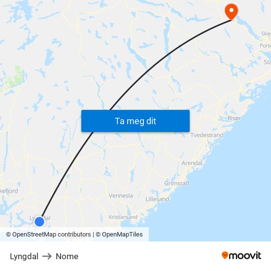 Lyngdal to Nome map