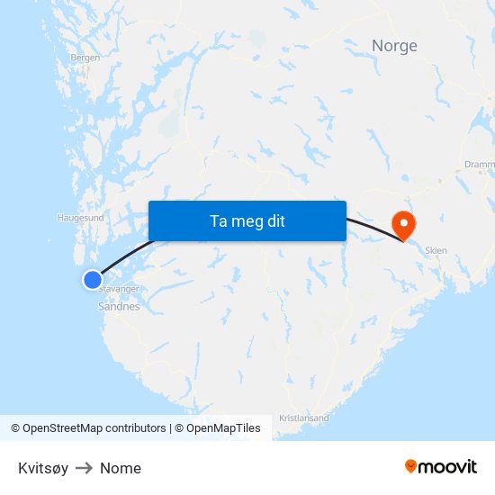 Kvitsøy to Nome map