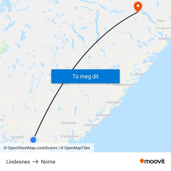 Lindesnes to Nome map