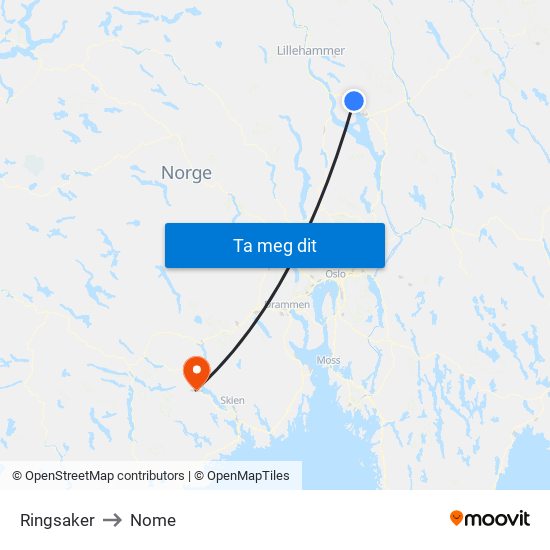 Ringsaker to Nome map