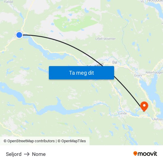 Seljord to Nome map