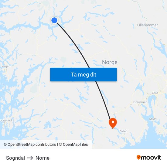Sogndal to Nome map