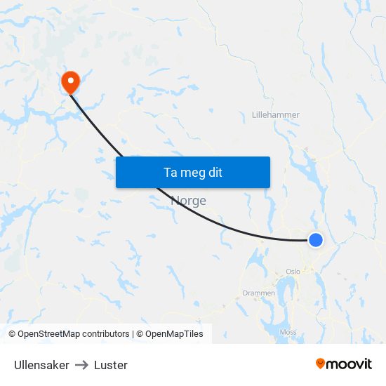 Ullensaker to Luster map