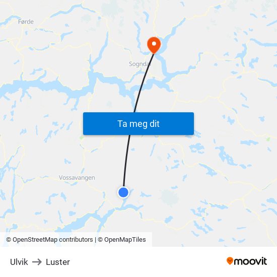 Ulvik to Luster map