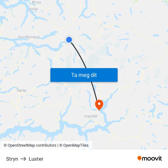 Stryn to Luster map