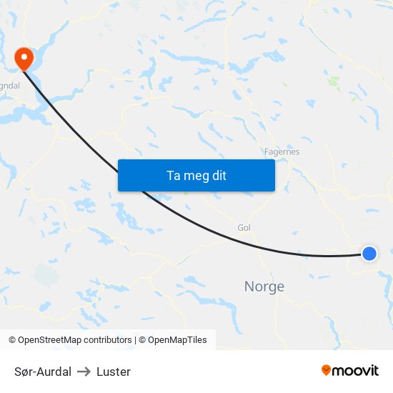 Sør-Aurdal to Luster map