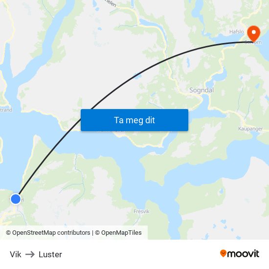 Vik to Luster map
