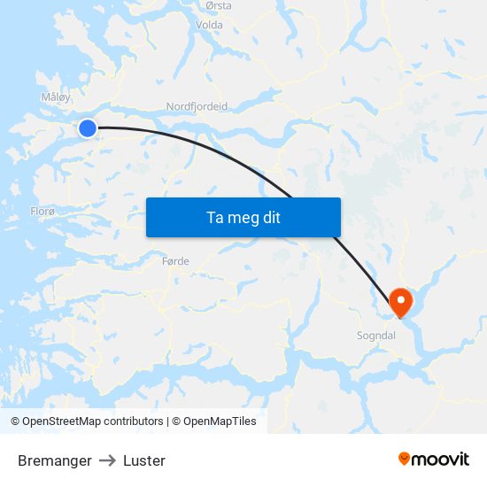 Bremanger to Luster map