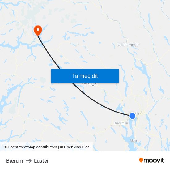 Bærum to Luster map