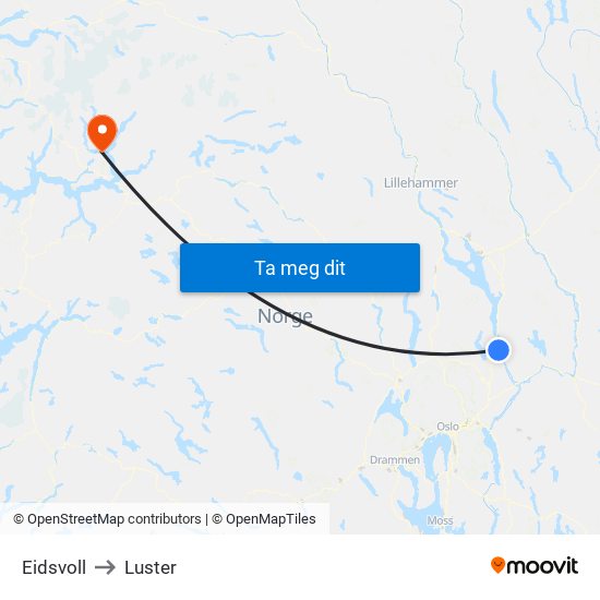 Eidsvoll to Luster map