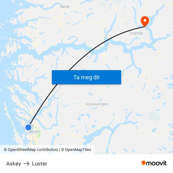 Askøy to Luster map