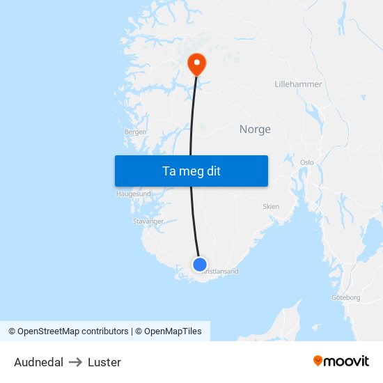 Audnedal to Luster map