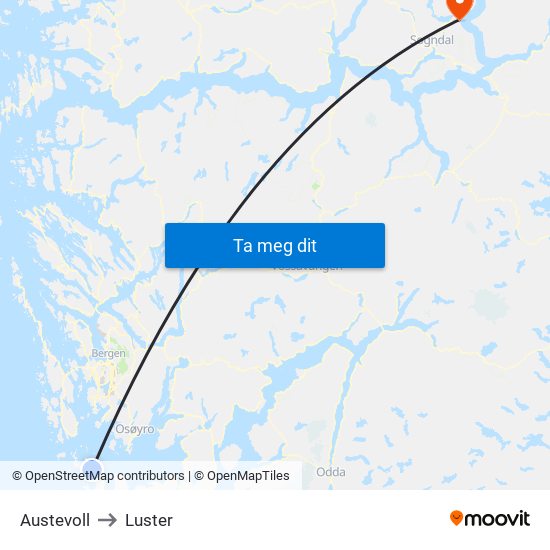 Austevoll to Luster map