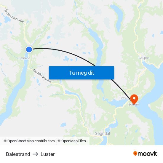 Balestrand to Luster map