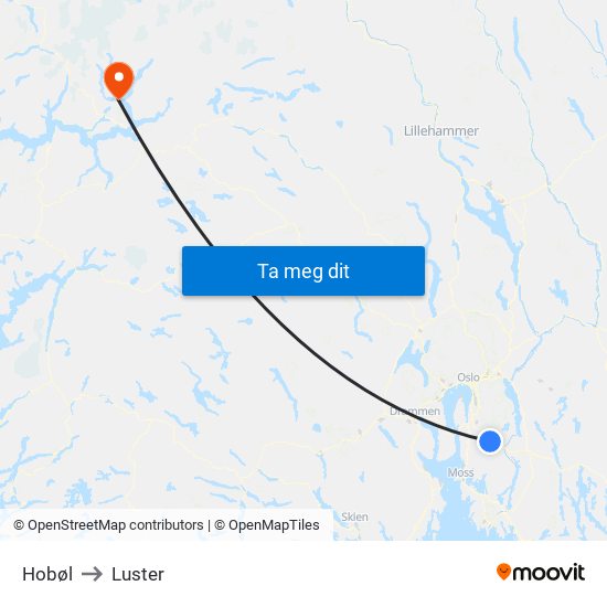 Hobøl to Luster map