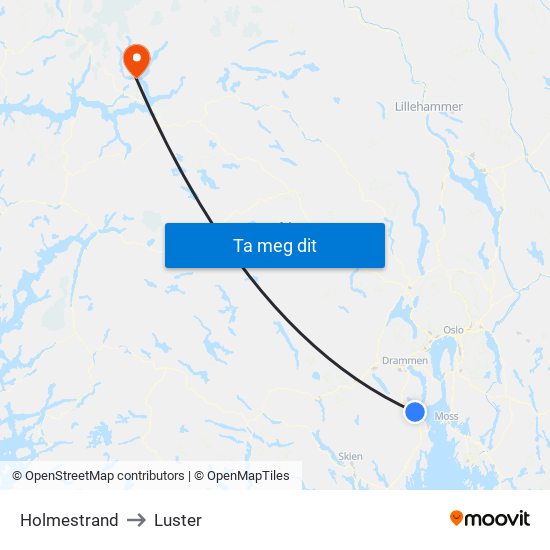 Holmestrand to Luster map