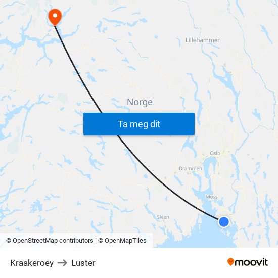 Kraakeroey to Luster map
