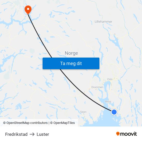 Fredrikstad to Luster map