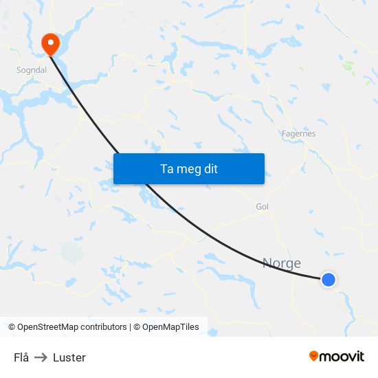 Flå to Luster map