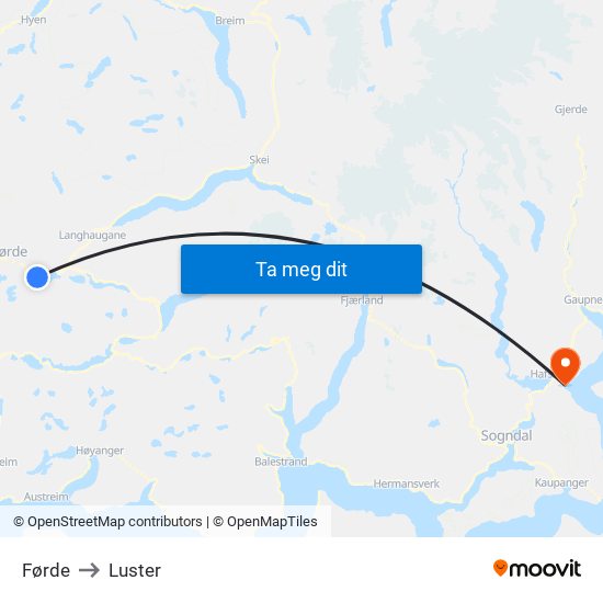 Førde to Luster map