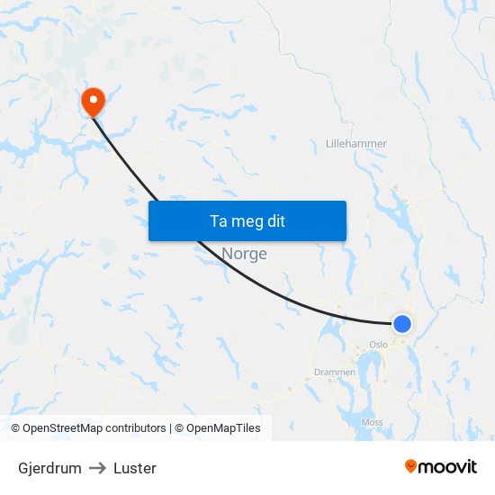 Gjerdrum to Luster map