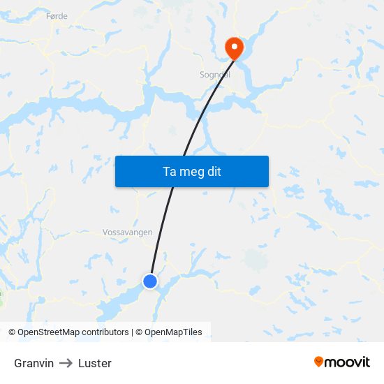 Granvin to Luster map