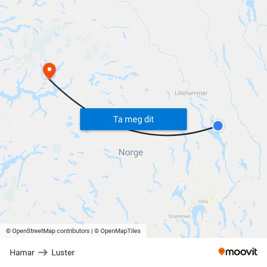 Hamar to Luster map