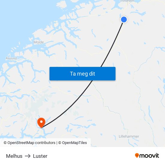 Melhus to Luster map