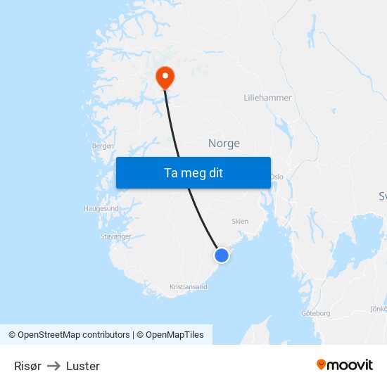 Risør to Luster map