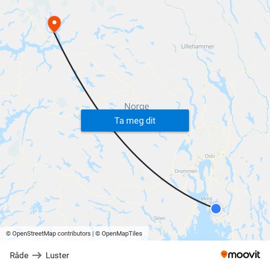 Råde to Luster map