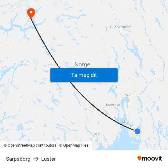 Sarpsborg to Luster map