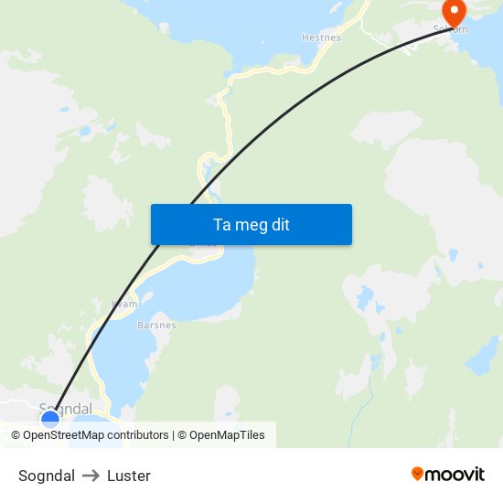 Sogndal to Luster map